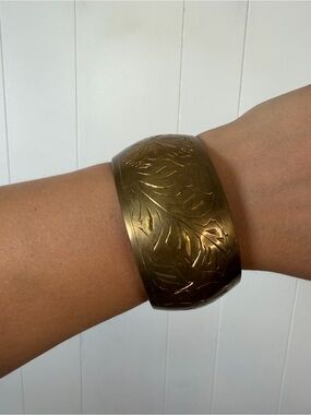 Vintage Brass Bangle Bracelet Boho Bohemian Jewlery 1970s 70s Western Festival